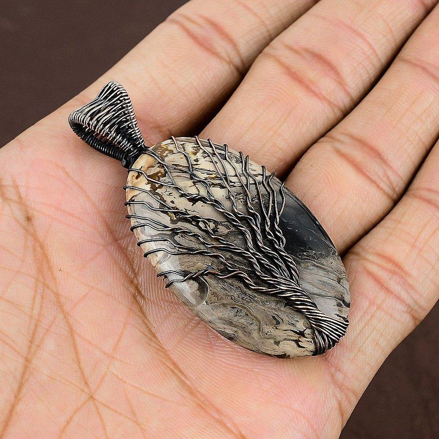 Plume Root Jasper Handmade Copper Wire Wrap Jewelry Pendant 2.56" K4e07