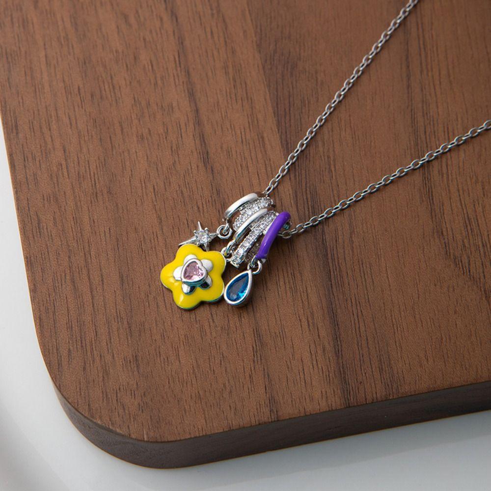 Colorful Ice Cream Necklace Simple Elegant Enamel Pendant Flower Zircon Necklace Valentine's Day