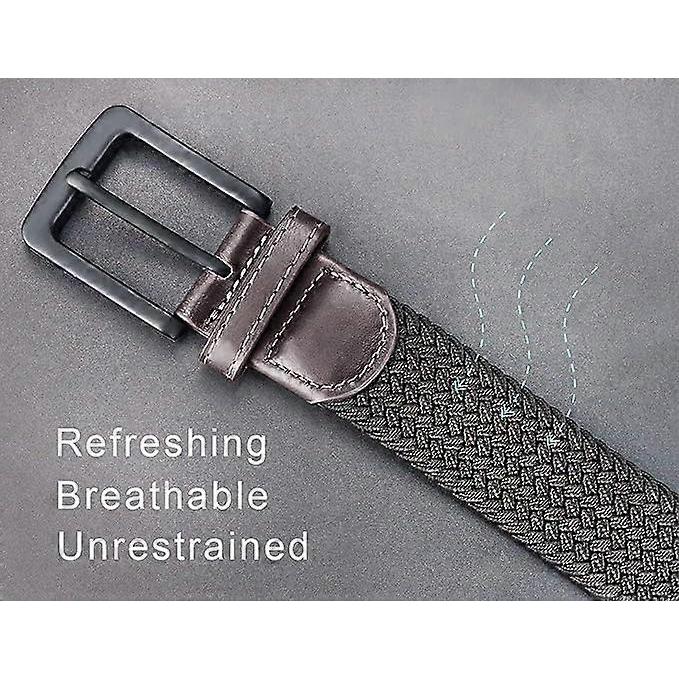 105cm Mens Belt, Elastic Belt for Men, Black Belt Buckle Stretch Woven Belt