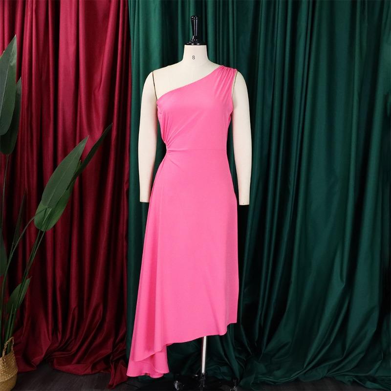 Solid Color One Shoulder Cutout Irregular High Waist Plus Size Sexy Long Dress For Women