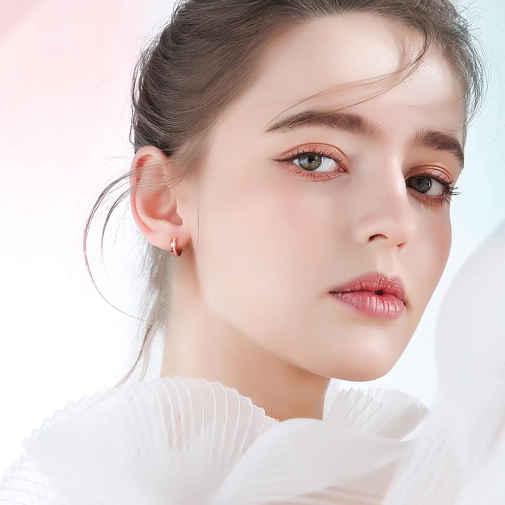 PHNIBIRD Hoop Earrings for Women 925 Silver Hypoallergenic Rose Gold Hoop Earrings for Girls 13mm Cute Adult Pink Gold Earrings