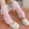 Elegant Ribbed Knit Stretch Leg Warmers Boot Covers Lace Trimmed Ribbon Bowknot Leg Sleeve Knee Length Socks for Women