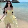 2026 Sweet Girl Yellow Irregular Halter Mini Skirt for Summer Beach Vacation