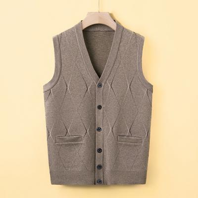 Dad Sweater Vest Men Autumn Warm Sleeveless Vest Middle-aged and Elderly Knitted Cardigan Vest Grandpa Outfit