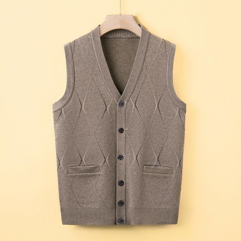 

Папин свитер-жилет мужской осенний теплый безрукавный жилет среднего и пожилого возраста вязаный кардиган жилет наряд дедушки 4XL