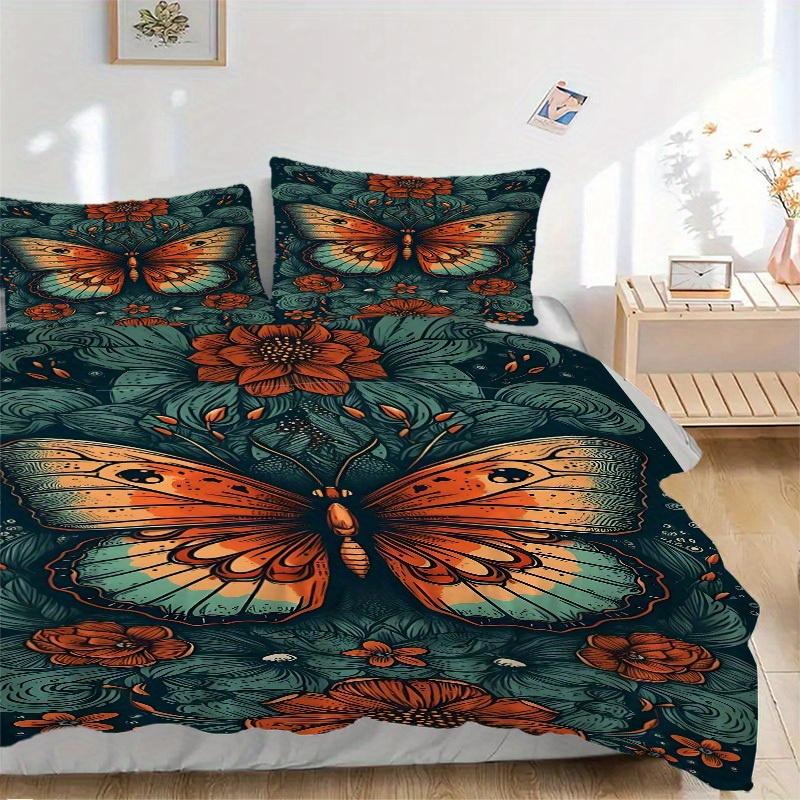 3pcs Animal-themed Butterfly Flowers Soft and Comfortable Breathability, Bedding Set, Machine Washable, Suitable for All Seasons164