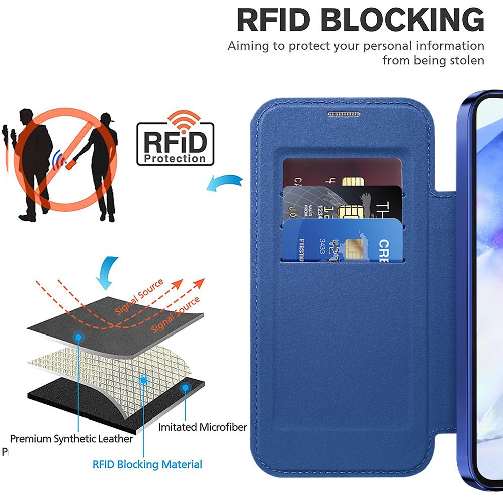 For Samsung Galaxy A55 5G Magnetic Case RFID Blocking Card Holder Leather Phone Cover