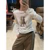 Plus-Size Korean Women's Early Autumn New Style T-Shirt with Portrait Print, Round Neck, Long Sleeves, Versatile, Casual, Slimming Top