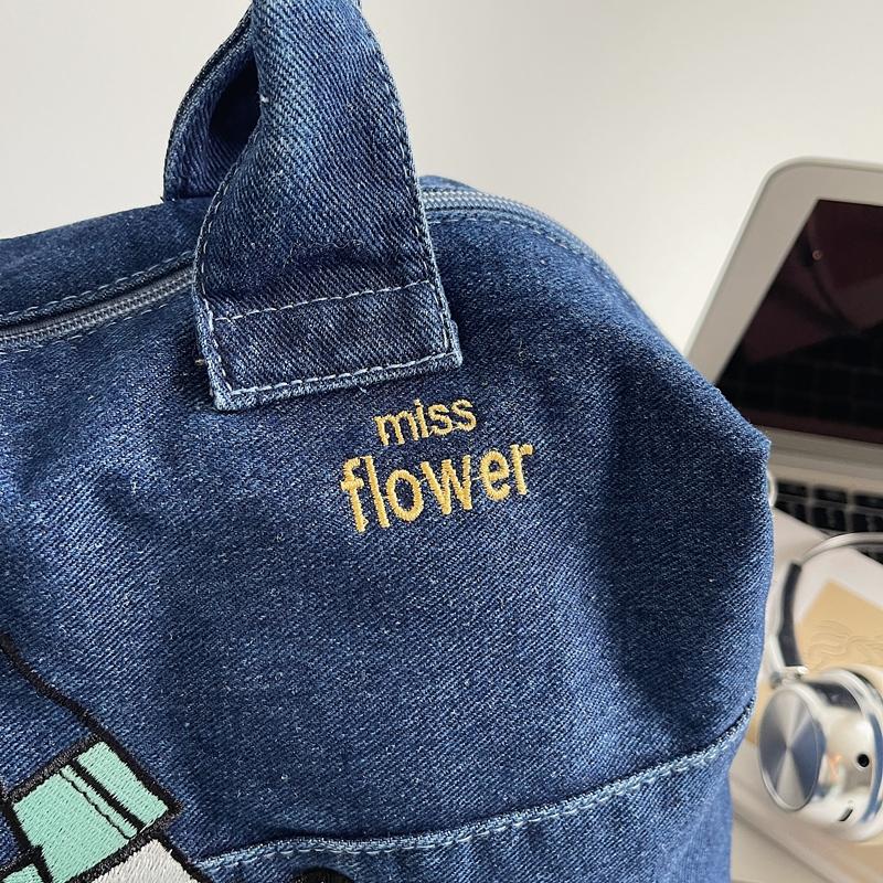 Embroidered Denim Bag Women's Large Capacity Shoulder Crossbody Bag