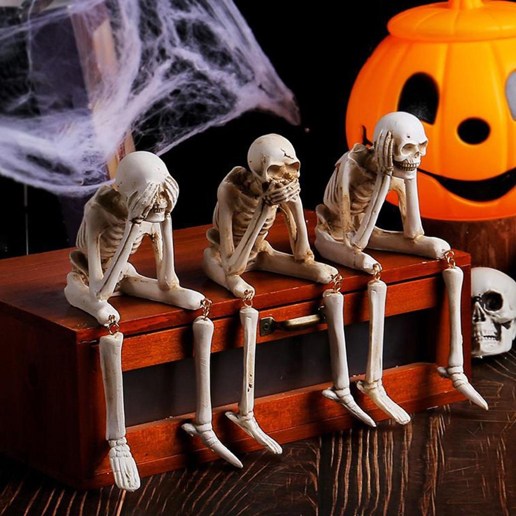 Halloween Skeleton Decorations 3 Pieces Halloween Figurine Prop Statue for Party Holiday Photo Backdrop Bedroom School Retail