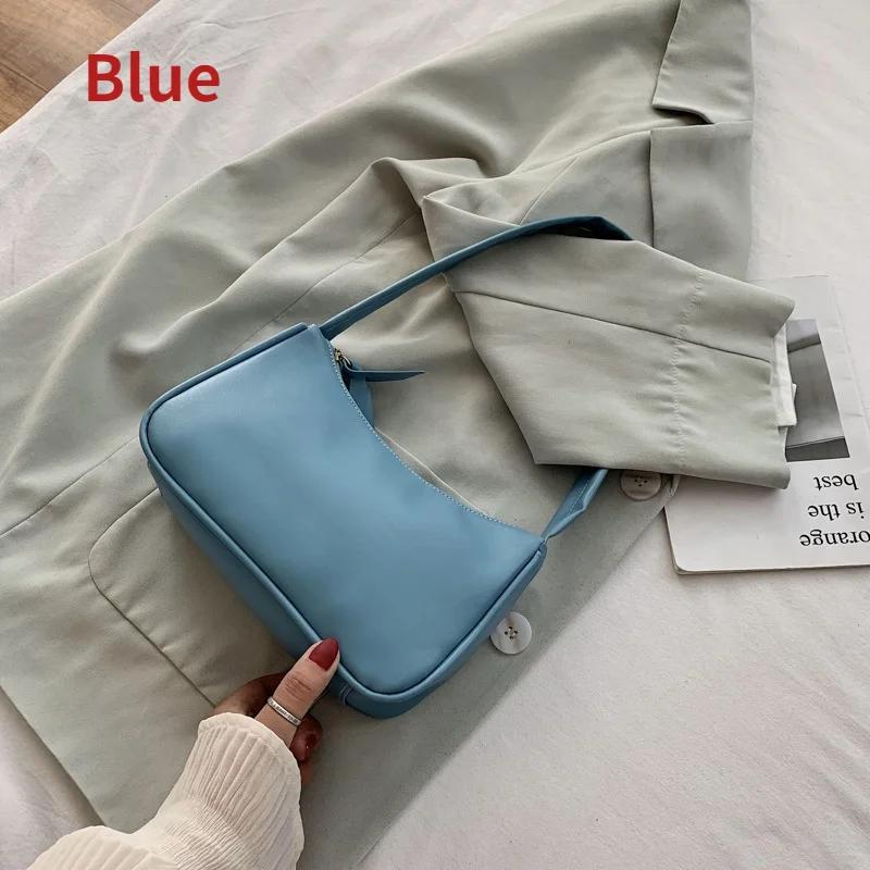 Women Travel Shoulder Bags Female PU Leather Zipper Shopping Underarm Bags Pure Color Small Purse  Purses and Handbags
