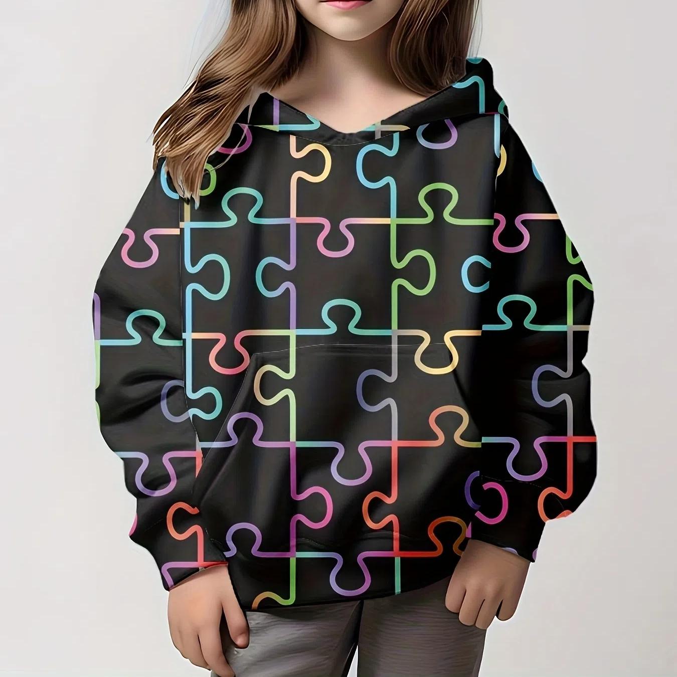 

Детская одежда Толстовки с капюшоном для девочек Топы с длинным рукавом Мультяшные конфетные цвета Принт Kawaii Круглый вырез Детская летняя одежда Детская одежда 160CM