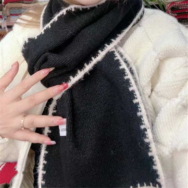 New Simple Solid Color Wool Blended Dog Tooth Edge Knitted Scarf for Women Warm and Windproof Versatile Student White Collar Scarf