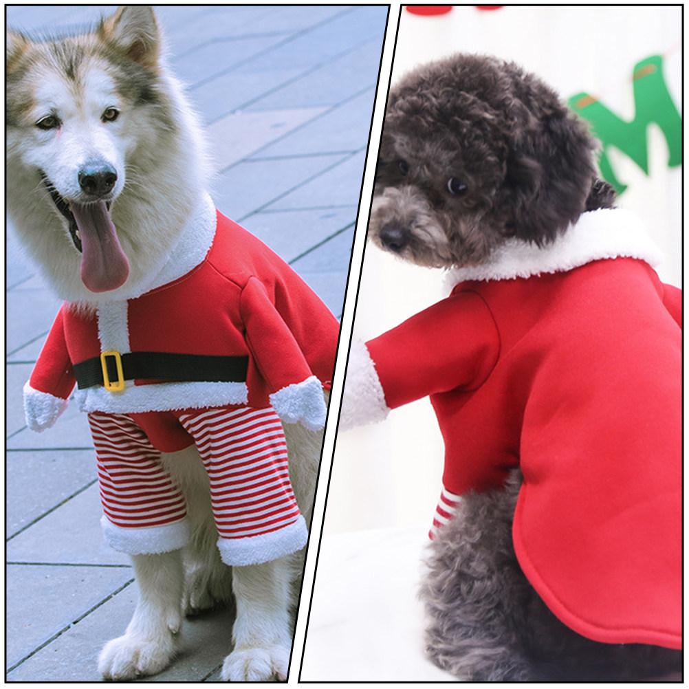 1Set Xmas Pet Clothes Polyester Santa Dog Costume Hat Christmas Party Winter Cozy Outfit Xmas Party Pet Clothing