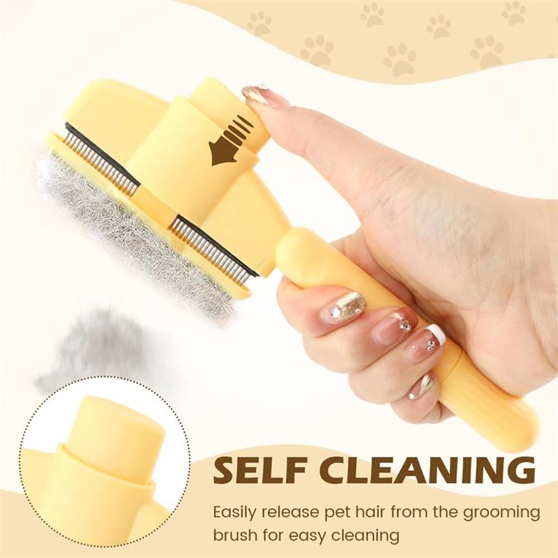 Pet Comb with Long & Short Stainless Steel Metal Teeth for Shedding and Tangles, Durable Self-Cleaning Cat Comb for Grooming with Release Button