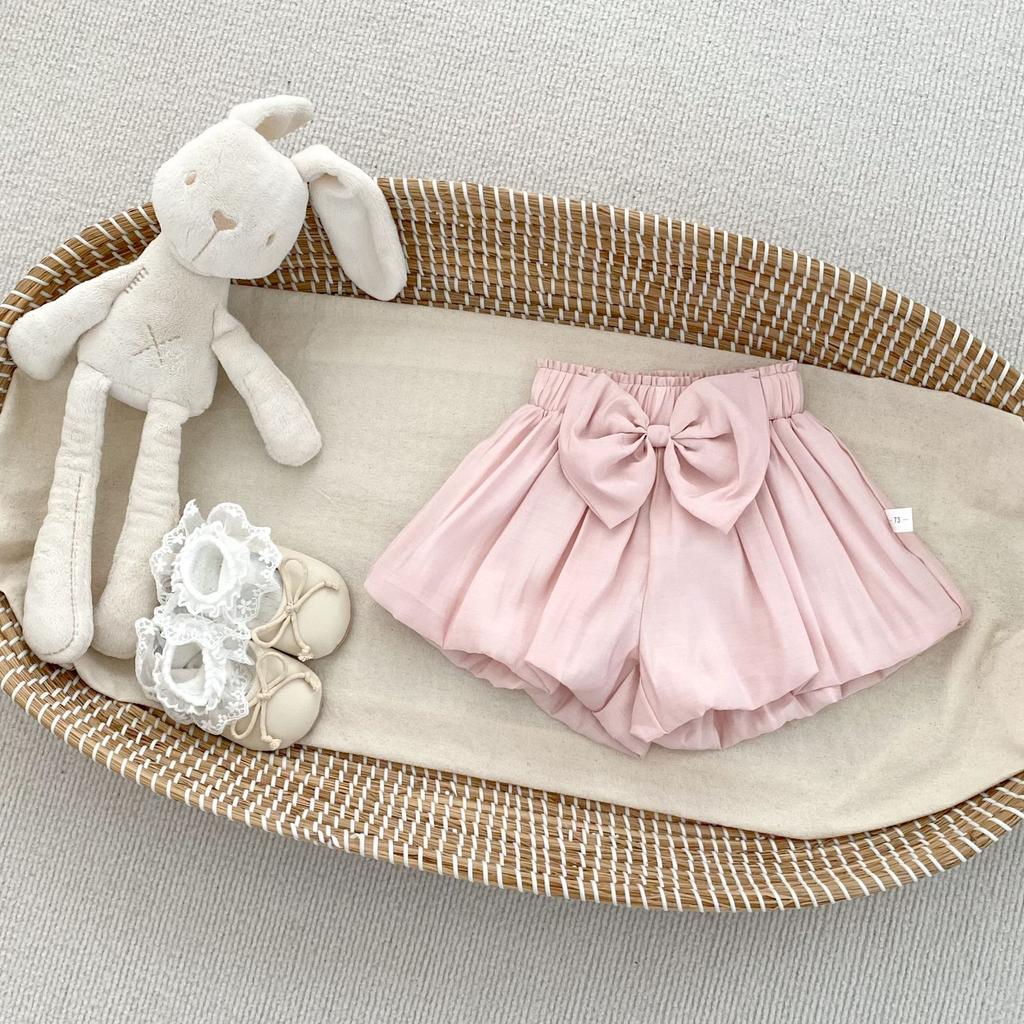 Girls Summer Two Piece Set with Bow Tee and Bloomer Shorts