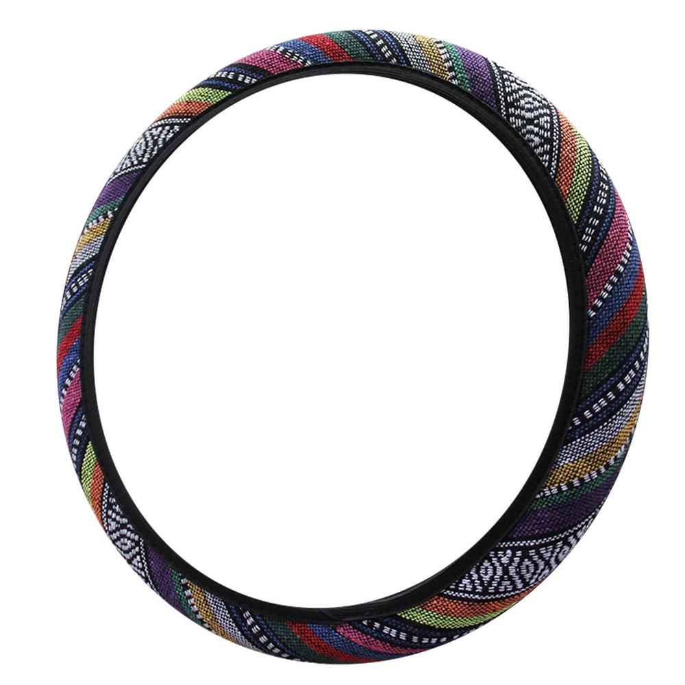 Flax Steering Wheel Cover Elastic Breathable Flax Cloth Cover No Inner Ring Ethnic Style Steering Wheel Decor Cover All Seasons