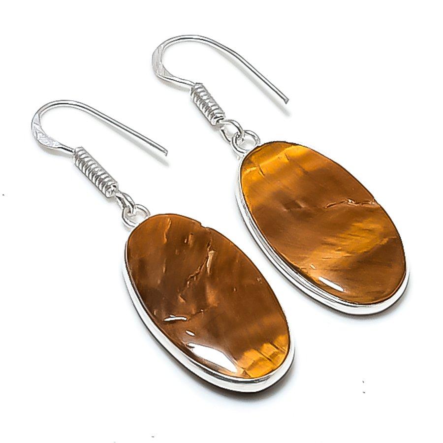

Natural Tiger Eye Gemstone 925 Sterling Silver Jewelry Earring 1.81 AEE-11006