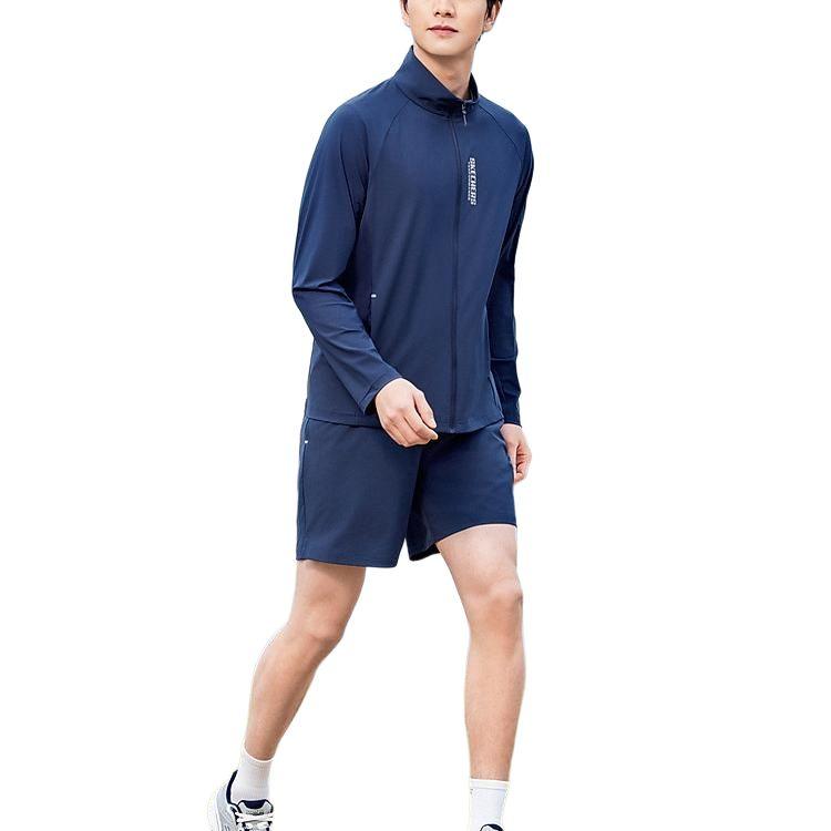 Skechers Godri Casual Sports Moisture-Wicking Quick-Dry Stand Collar Jacket Men Jackets Navy-Academy-Blue P225M157-02MZ