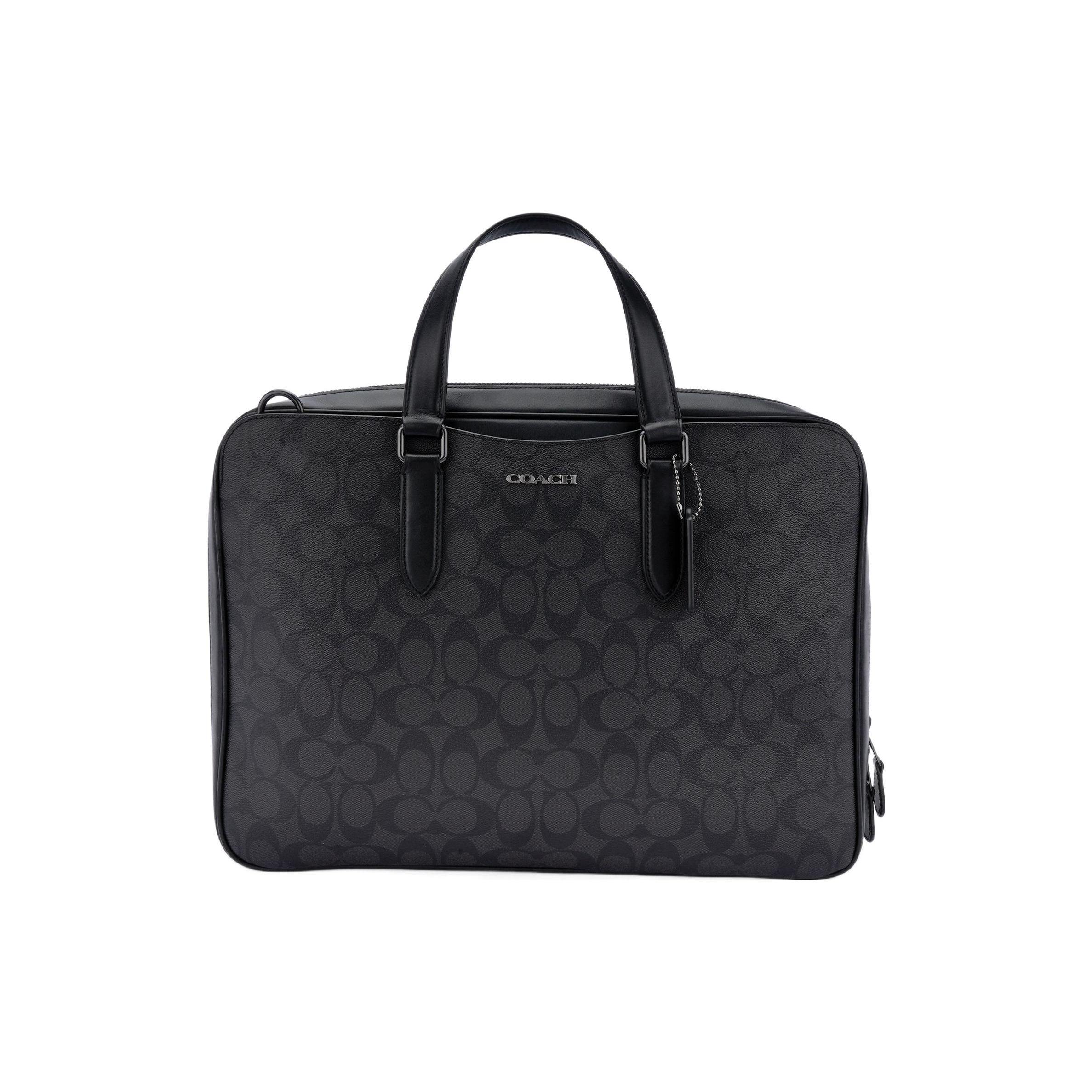 Coach Men's Black Graham 39 Classic Monogram Zip Laptop Briefcase Handbag Shoulder Crossbody Bag Large Bags C8172-Qbn3a