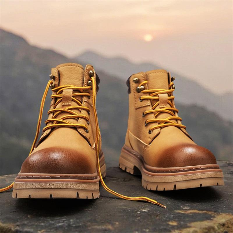 Men's Boots Lace Up Winter New High Top Leisure All-match Men's Casual Boots Non-slip Trend Rubber Men Flat Boots