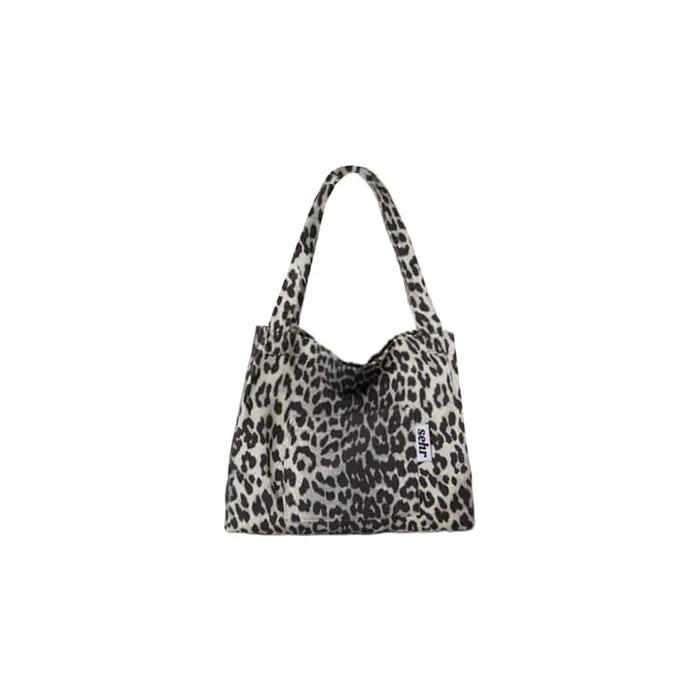 Leopard Twill Cotton Middle Bag (Black)