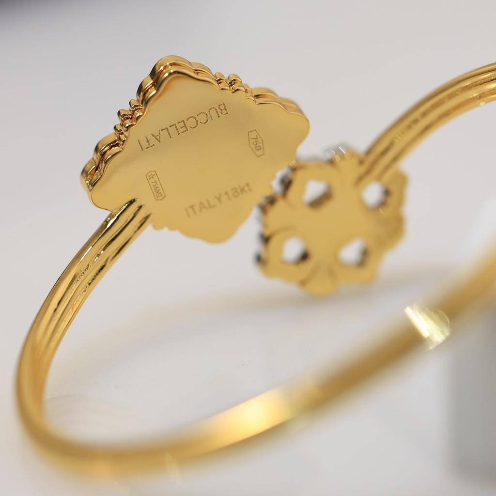 Italian high-end jewelry brand retro palace wind belt diamond brushed four leaf clover shell agate jade bangle V material