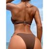 Women Solid Color Backless Strapless Sexy Two Piece Bikini Swimsuit