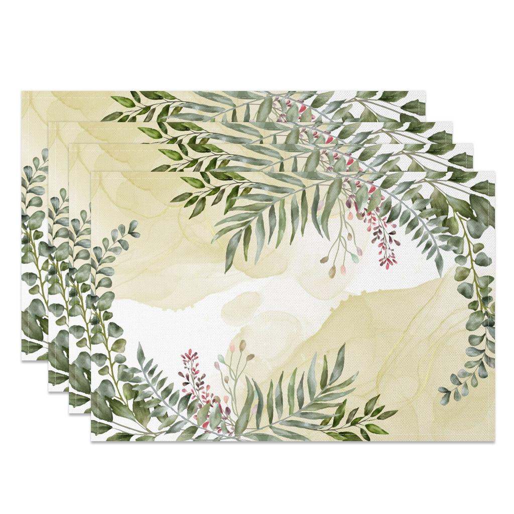 Botanische Florale Platzsets Grüne Blätter Blumen Design Naturinspiriertes Tischset für Esstisch Küche Party Waschbar Umweltfreundlich