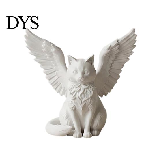 Gentle Aesthetic Decor Angel Cat Desk Ornament, Matte White 3D Printing Figurine, Minimalist Small Decorative Figures Winged Sculpture for Home Office