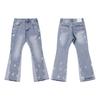Mens High Street Graffiti Jeans Vintage Washed Slightly Flared Long Pants