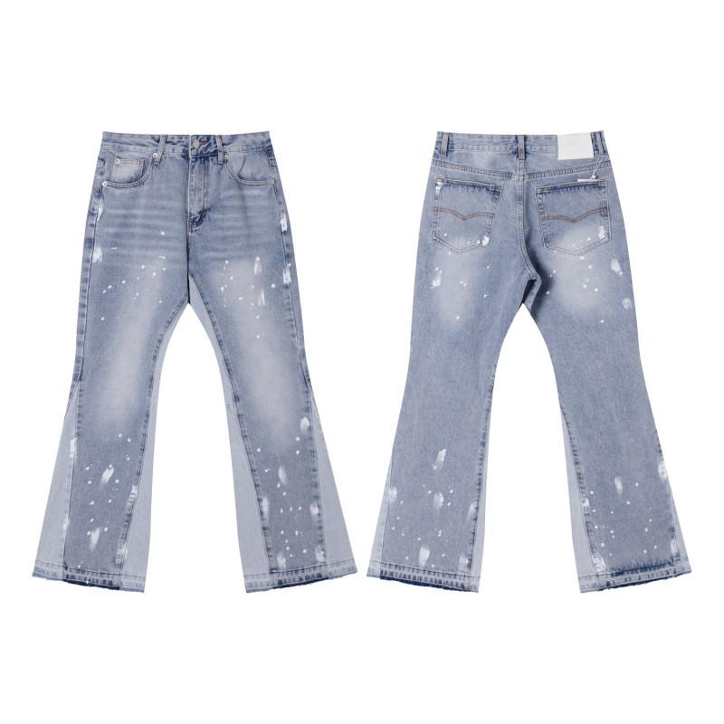 Mens High Street Graffiti Jeans Vintage Washed Slightly Flared Long Pants