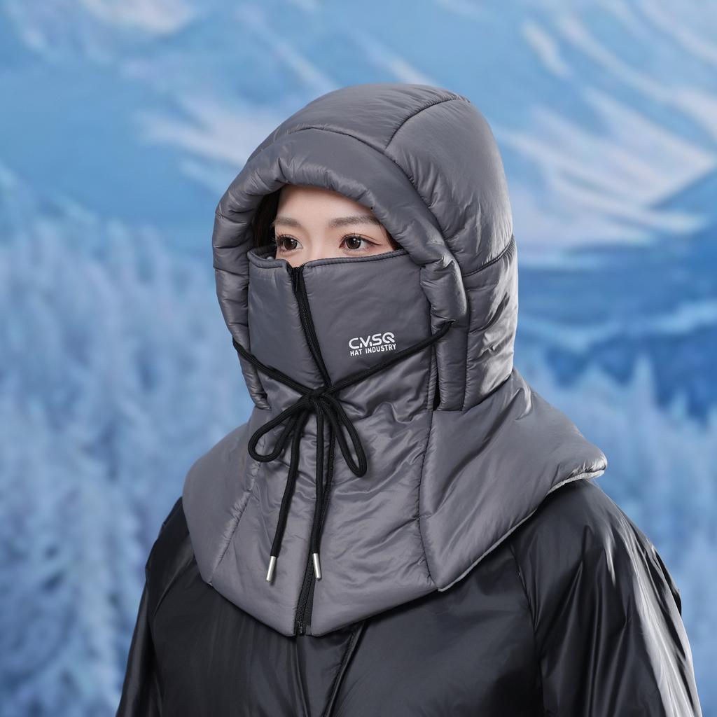 Down cotton Lei Feng hat female winter cycling electric vehicle warm mask scarf integrated outdoor windproof headgear ear protection hat