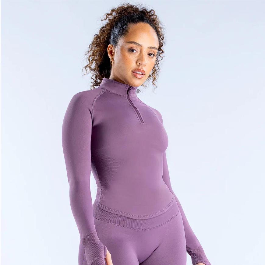 DfyneTK Matte Slim Fit Half-Zip Long Sleeve Fitness Jacket