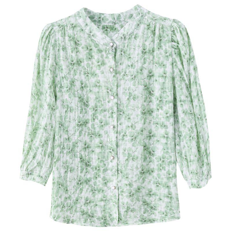 Šifonová košile s tříčtvrtečními rukávy Letní Nová Volná a Módní Košile Květinový Stojáček Šifonový Top