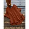 Plus Size Women's Ice Silk Pleated Ruffle Top with Flare Sleeves and Round Neck.