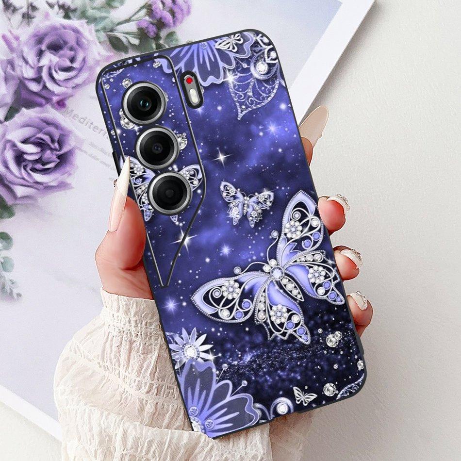 For Tecno Camon 40 Pro 4G Camon40 Elegant Floral Cat Phone Case For Camon 40 40Pro 4G CM6 CM5 Black Silicone Soft Cases Bumpers