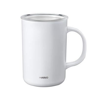 HARIO Keramikbeschichteter Vakuumisolierter doppelwandiger Becher, Weiß, 470ml, Deckel, CMG-470-W