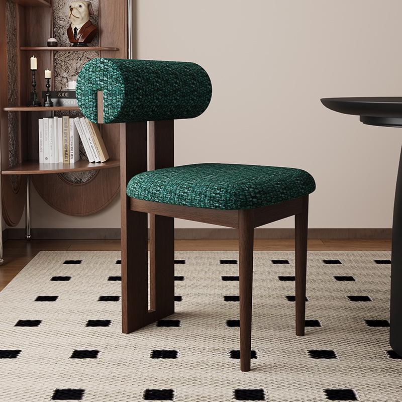 Nordic Solid Wood Dining Chair with Upholstered Soft Backrest - Cotton & Linen Fabric, Designer Style for Home or Cafe Use