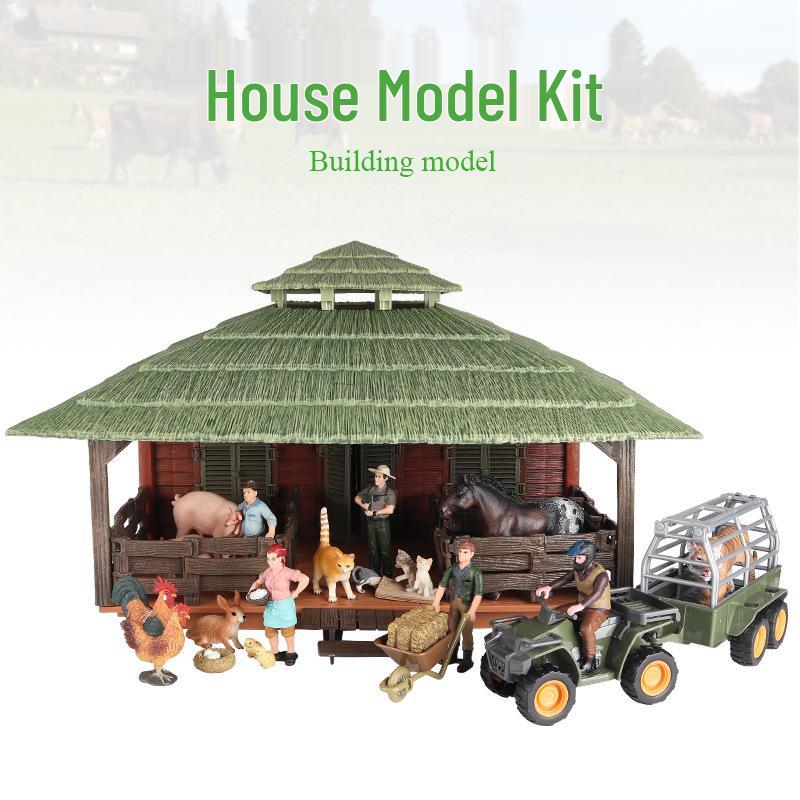Detachable Thatched Farmhouse Animal Model Playset for Kids