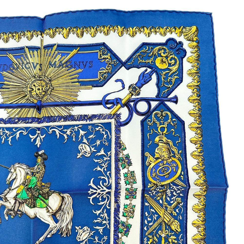 Hermes Carree42 Scarf LVDOVICVS MAGNVS Louis XIV Straddling a White Horse Silk Women Used