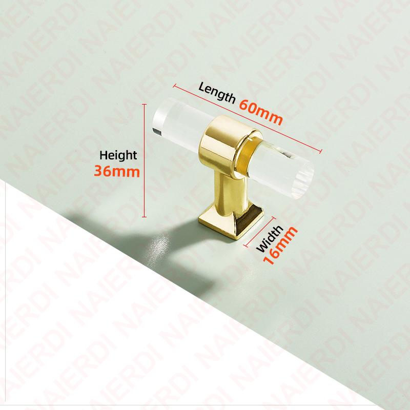 NAIERDI Acrylic Furniture Handles T-Bar Gold Crystal Cabinet Handles and Knobs Zinc Alloy Silver Door Handle Hardware