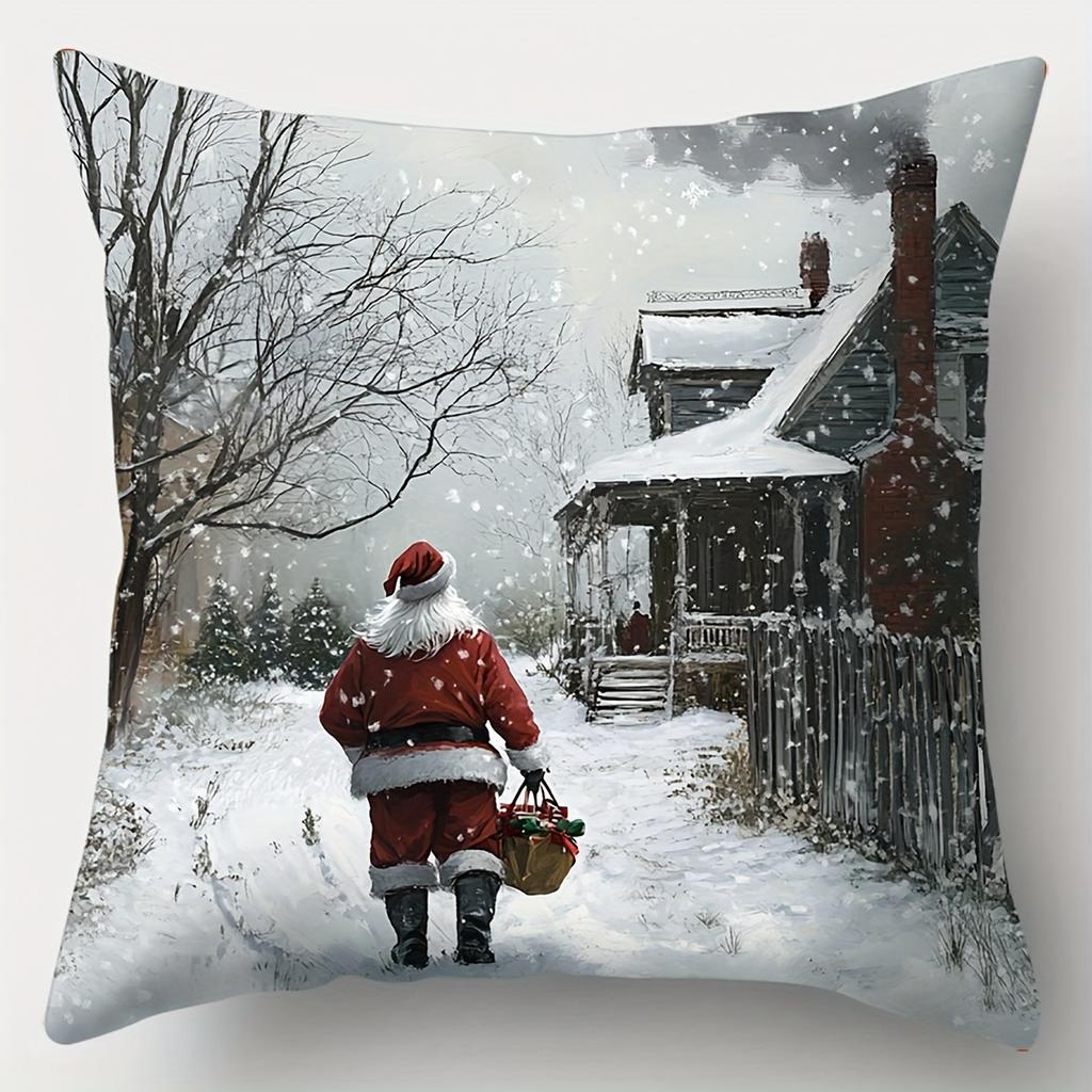 Christmas Scene Pillows Santa Snowman Deer Cottage Polyester pillowcase, sofa decorative cushion cov Headboard Pillow