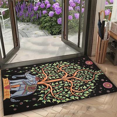 Elephant Pattern Door Mat Exquisite Bohemian Entrances Floor Mat for Room Door Retro Home Indoor and Outdoor Home Decoration