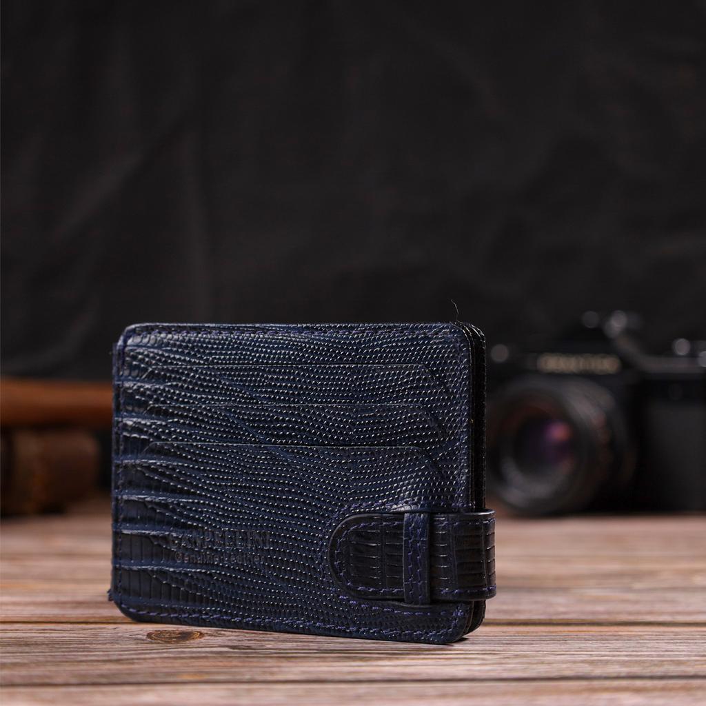 Textured Men's Money Clip Made of Genuine Leather with Embossing CANPELLINI 21942 Blue