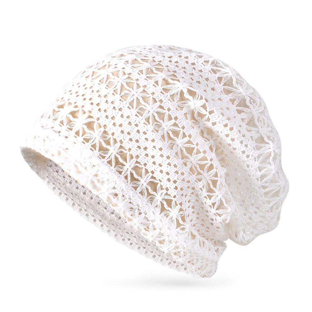 Flowers Summer Beret Cap Hollowed Out Sun Visor Breathable Knitted Hat Women