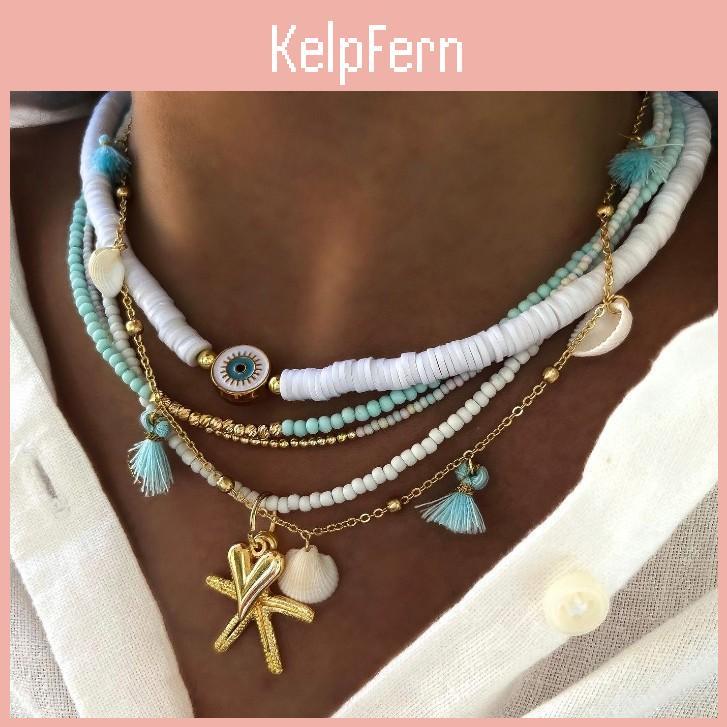 Halsband med pärlor av mjuklera och hänge i stjärnskal för kvinnor