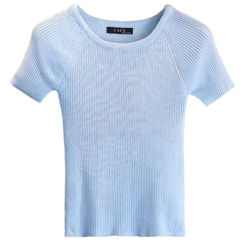 Camiseta de punto de manga corta y cuello redondo ajustada clásica de verano para mujer 2025