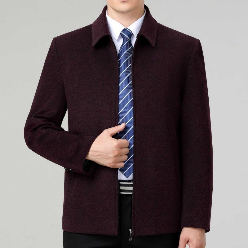 Wool Jacket Men's Autumn and Winter Wool Solid Color Lapel Top Middle-aged and Elderly Dad Casual Leader Cadre Jacket