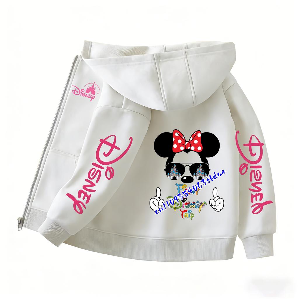 2026 Family Trip Kids Zip Up Hoodie Cute Cartoon Mouse & Friends Graphic Casual Hooded Jacket